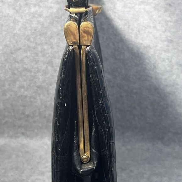 Vintage Crocodile Embossed Leather Top Handle Bag Womens Purse 60s Retro USA‎ - Picture 4 of 16